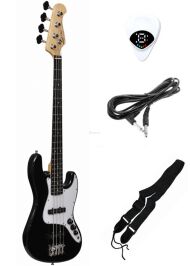 EVER PLAY JB 3/4 BK/WH CZARNA GITARA BASOWA ZESTAW - 2