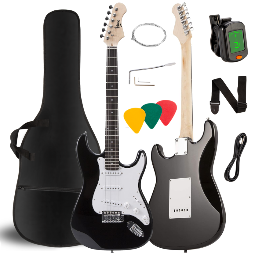 V-TONE EG 39 BK SSS GITARA ELEKTRYCZNA 4/4 STRATOCASTER CZARNA ZESTAW