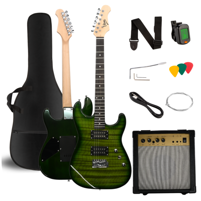 V-TONE EGW 39 GR HH GITARA ELEKTRYCZNA 4/4 STRATOCASTER ZIELONA ZESTAW + WZMACNIACZ